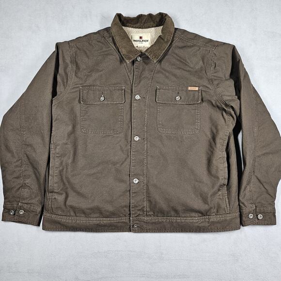 Woolrich Barn Jacket Mens XXL Sherpa Lined Canvas Corduroy Collar Brown Workwear - Picture 1 of 10
